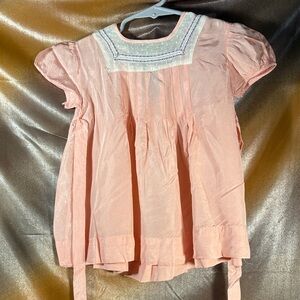 Vintage‎ 50’s Pink Short Sleeve satin dress with Embroidered Neckline 151